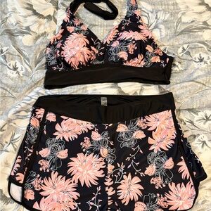 SHEIN Black and Pink Floral Bikini Set